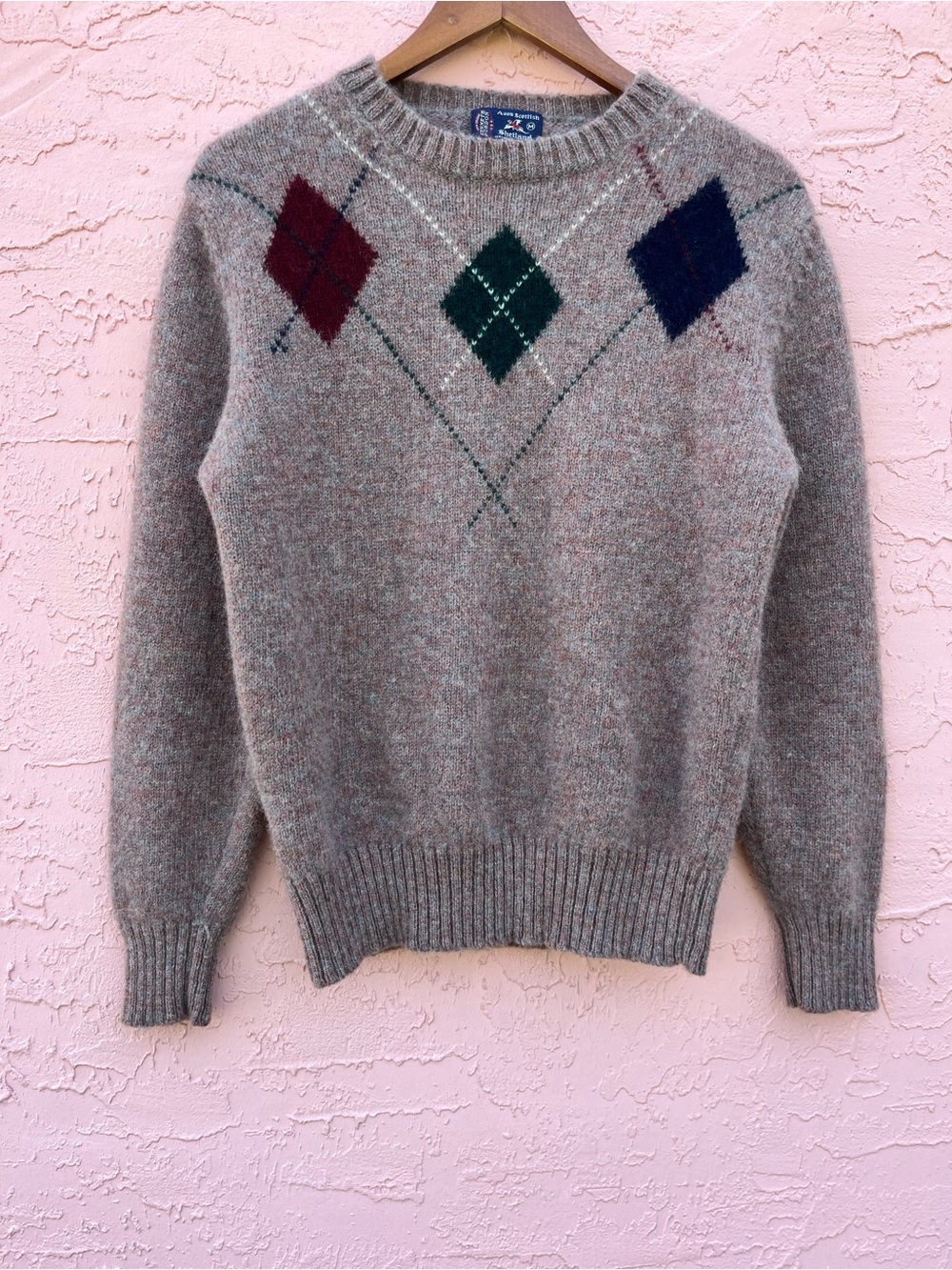 Vintage Kenneth Gordon Shetland Wool Argyle Sweater Preppy Hong Kong